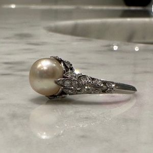 Antique Platinum Pearl and Diamond Ring